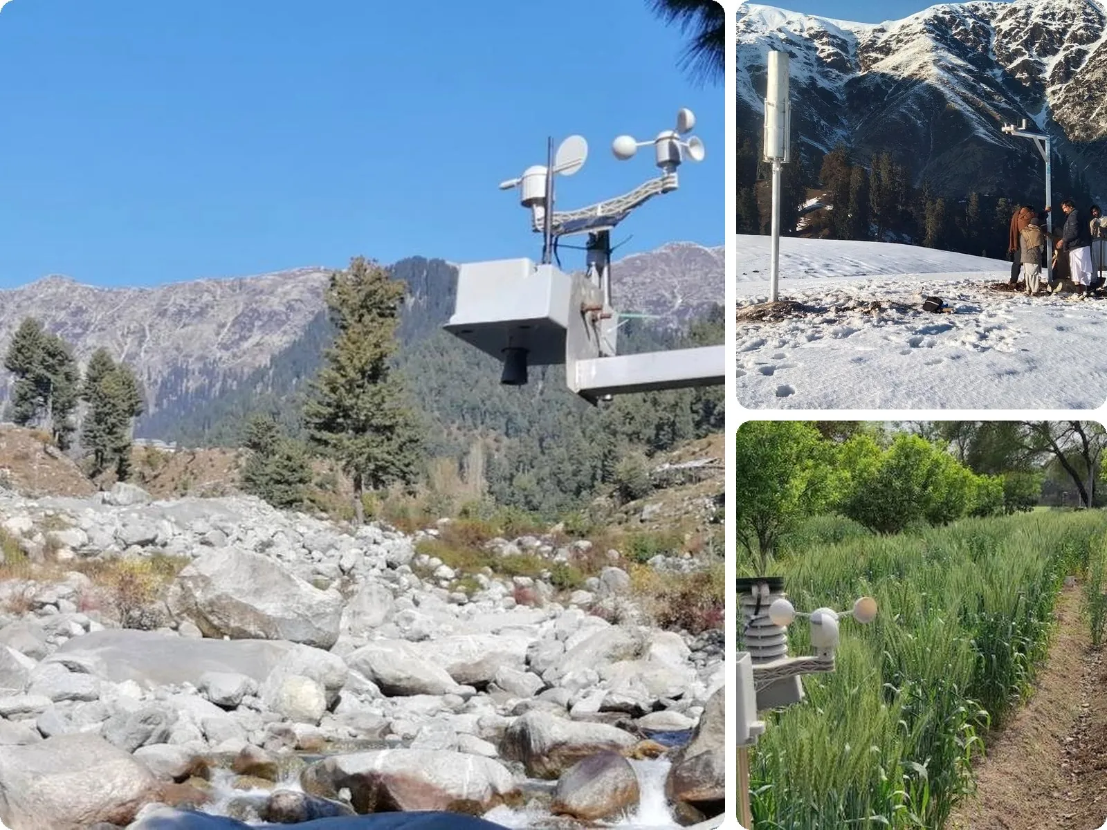 Services Automatic weather stations by a mountain stream, in snow and in an orchard